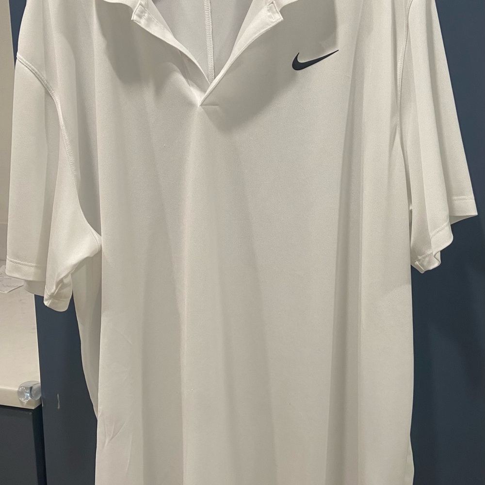 Nike Men's White Polo Shirt with Black Logo Dri  Fit XXL